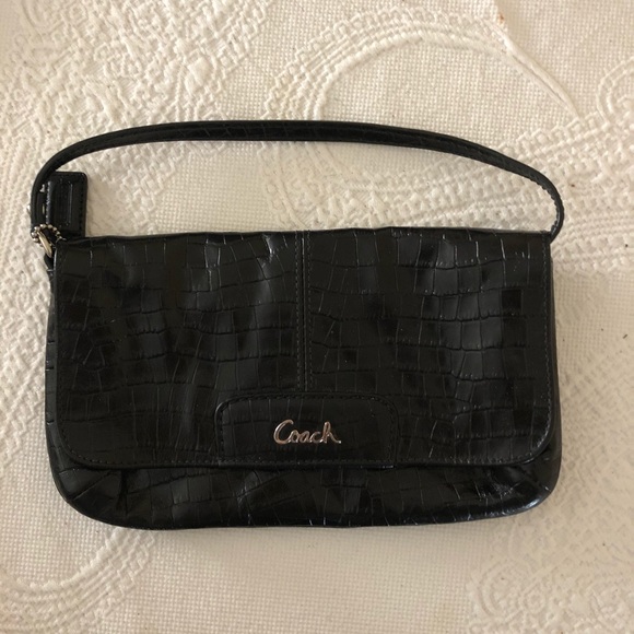 Coach black leather snakeskin bag / wristlet - Picture 1 of 3
